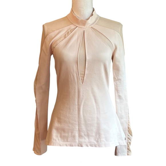 Free People Monarch Mesh Inset Long Sleeve Zip Back Top Women’s SZ S Ballet Pink - Picture 4 of 9